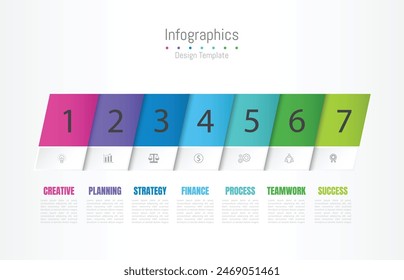 Infographic 7 options design elements for your business data. Vector Illustration.