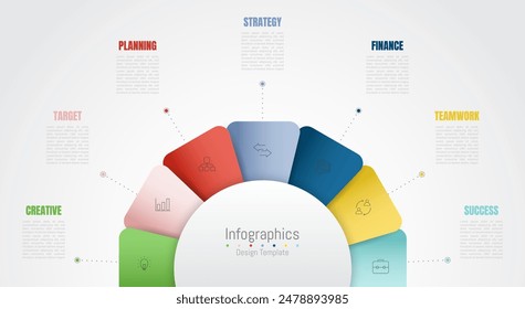 Infografik 7 Optionen Design-Elemente für Ihre Geschäftsdaten. Vektorillustration.