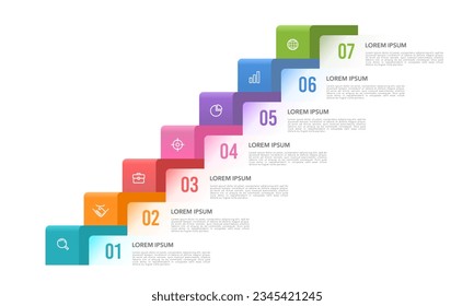 Infographic 7 steps ladder to success template. Business presentation. Vector illustration.