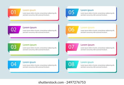 Infographic 8 Elements Vector Set. Text Boxes Collection. Modern Gradient Design Elements.