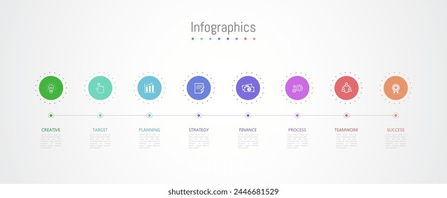 Infographic 8 options design elements for your business data. Vector Illustration.
