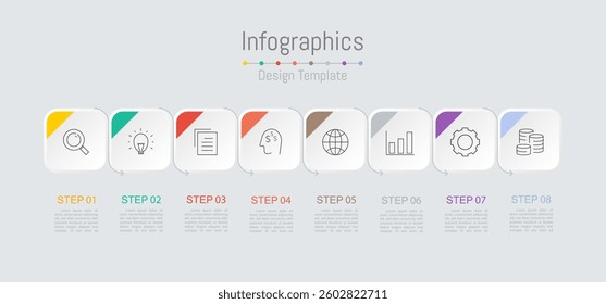 Infographic 8 options design elements for your business data. Vector Illustration.