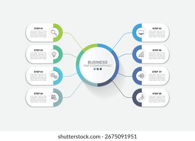Infographic 8 options design elements for your business data. Vector Illustration