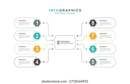 Infografía 8 Elementos de diseño de opciones para los datos de tu negocio. Ilustración vectorial.