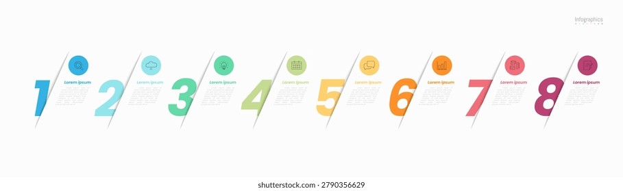 Infographic 8 options design elements for your business data. Vector Illustration.