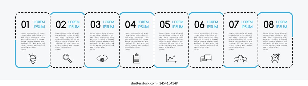 Infographic with 8 options. Flowchart. Vector