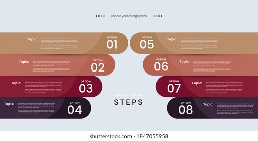 infographic 8 options template, with text detial on them, infographic integrated. Business concept with 8 options. For content, diagram, flowchart, steps, parts, timeline infographics, workflow.