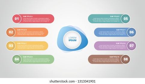 Infographic 8 Step Process List With Center Title Banner - Vector Illustration