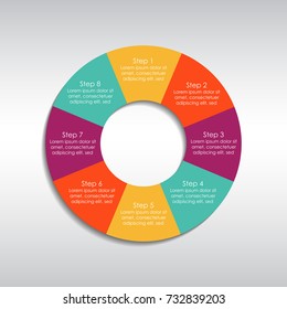 Infographic 8 steps circle banner. Template for graph, report, presentation, data visualisation, cycling diagram, round chart, number options, web design. Vector illustration