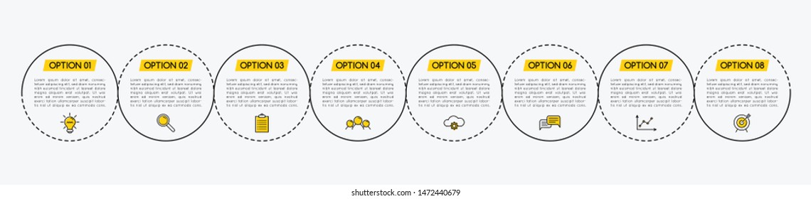Infographic with 8 steps. Diagram. Vector