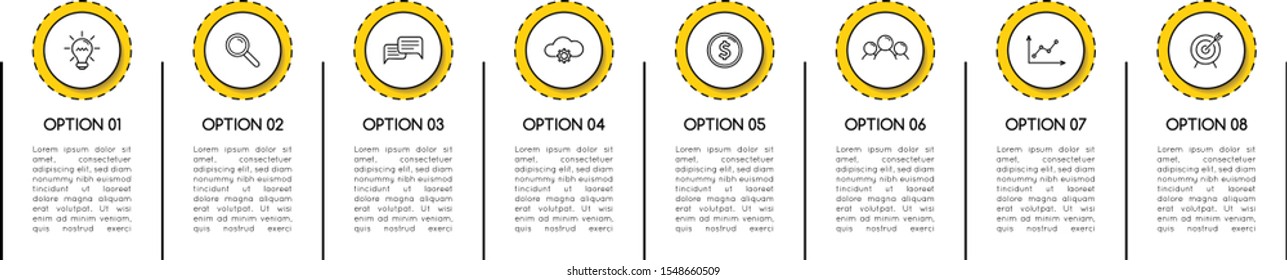 Infographic with 8 steps. Diagram. Vector