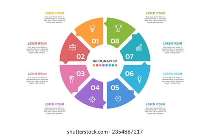 Infographic 8 steps or options business process with icons. Vector illustration.