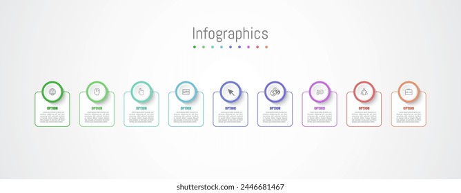 Infographic 9 options design elements for your business data. Vector Illustration.