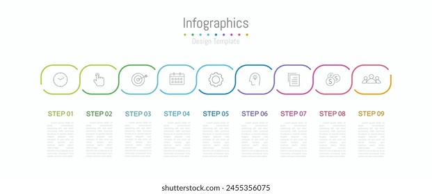 Infographic 9 options design elements for your business data. Vector Illustration.