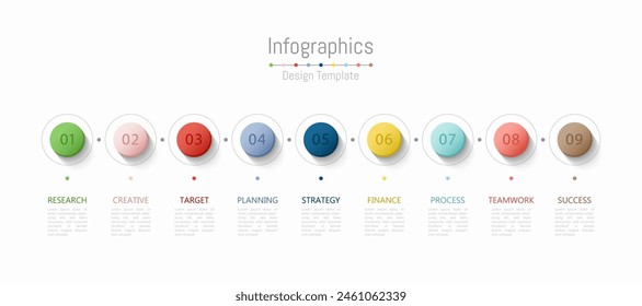 Infografía 9 opciones Elementos de diseño para sus datos empresariales. Ilustración vectorial.