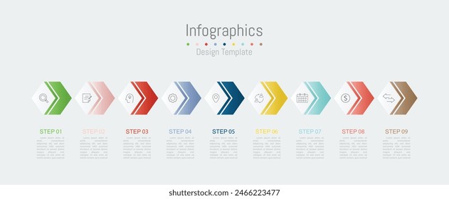 Infographic 9 options design elements for your business data. Vector Illustration.