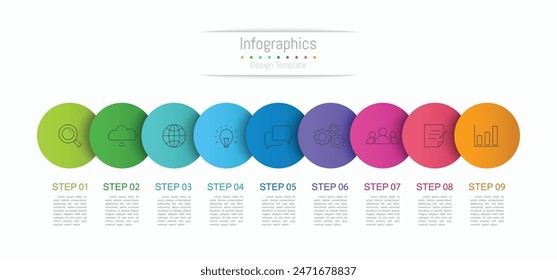 Infographic 9 options design elements for your business data. Vector Illustration.