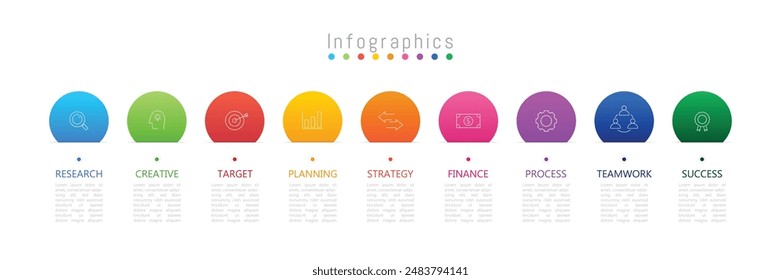 Infographic 9 options design elements for your business data. Vector Illustration.