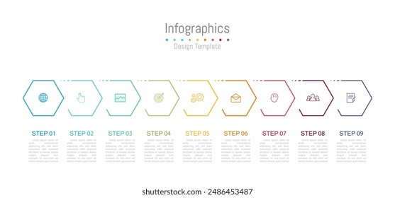 Infographic 9 options design elements for your business data. Vector Illustration.
