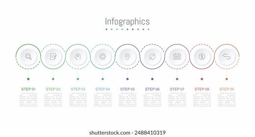 Infographic 9 options design elements for your business data. Vector Illustration.