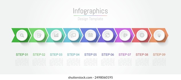 Infographic 9 options design elements for your business data. Vector Illustration.