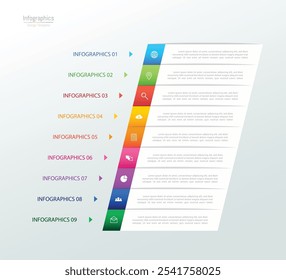 Infografía 9 Elementos de diseño de opciones para los datos de tu negocio. Ilustración vectorial.