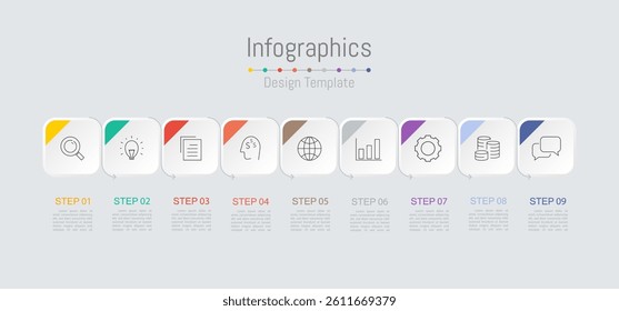Infographic 9 options design elements for your business data. Vector Illustration.