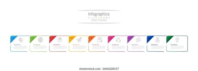 Infographic 9 options design elements for your business data. Vector Illustration.