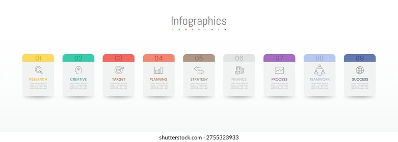 Infographic 9 options design elements for your business data. Vector Illustration.