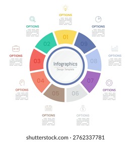 Infographic 9 options design elements for your business data. Vector Illustration.