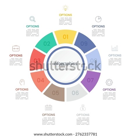 Infographic 9 options design elements for your business data. Vector Illustration.