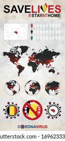 Infographic about Coronavirus in Belgium – Stay at Home, Save Lives. Belgium Flag and Map, World Map with COVID-19 cases. 