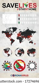Infographic about Coronavirus in Comoros. World Map with COVID-19 cases.