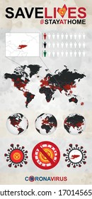 Infographic about Coronavirus in Kyrgyzstan - Stay at Home, Save Lives. Kyrgyzstan Flag and Map, World Map with COVID-19 cases.