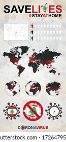 Infographic about Coronavirus in Lebanon. World Map with COVID-19 cases.
