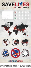 Infographic about Coronavirus in Marshall Islands - Stay at Home, Save Lives. Marshall Islands Flag and Map, World Map with COVID-19 cases.