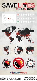 Infographic about Coronavirus in Papua New Guinea. World Map with COVID-19 cases.