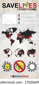 Infographic about Coronavirus in Saint Vincent and the Grenadines - Stay at Home, Save Lives. Saint Vincent and the Grenadines Flag and Map, World Map with COVID-19 cases. 