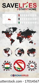 Infographic about Coronavirus in Tajikistan - Stay at Home, Save Lives. Tajikistan Flag and Map, World Map with COVID-19 cases.