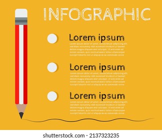 Infographic about education concept. There is red and white pencil and 3 options for your drsign.