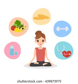 Infographic about how to be healthy. Woman healthy life style.