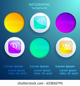 Infographic abstract web template with business icons colorful square and round elements isolated vector illustration