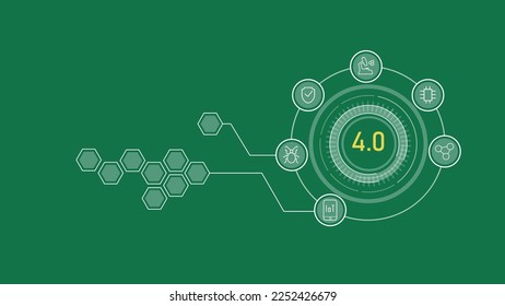 Infografische Landwirtschaft 4.0, die eine Verbindung zwischen dem 5G-Internet, dem Internet der Sache IoT und der modernen landwirtschaftlichen Technologie auf der Grundlage intelligenter Landwirtschaft hat