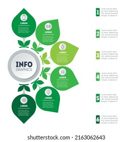 Infographic or Agro Business presentation of 6 parts. Dynamic infographics or mind map of eco technology or education process with six steps. Template of a chart, mind map or diagram.