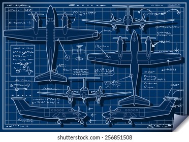 Infographic Airplane Blue Print Plane Project. 