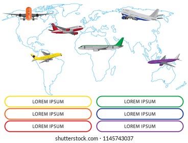 infographic airplane and world map. vector illustration.