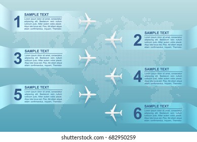 infographic airplane and world map. vector illustration