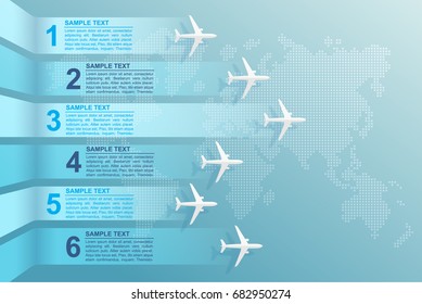 infographic airplane and world map. vector illustration