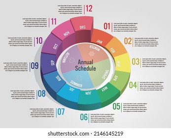 Infografía de la programación anual representada por un gráfico circular Ilustración vectorial