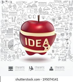 Infographic Apple doodles line drawing success strategy plan idea. Vector illustration.Success Concept.